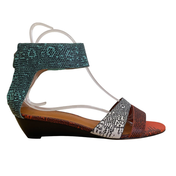 Rebecca Minkoff Multicolor Embossed Leather Back Zipper Wedge Sandals Size 8.5M