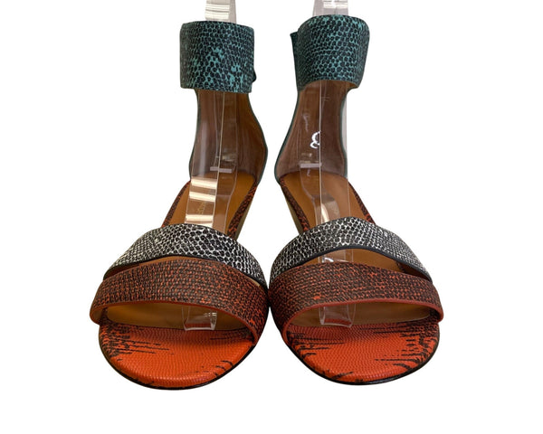 Rebecca Minkoff Multicolor Embossed Leather Back Zipper Wedge Sandals Size 8.5M