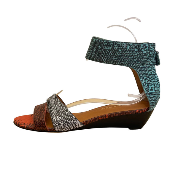 Rebecca Minkoff Multicolor Embossed Leather Back Zipper Wedge Sandals Size 8.5M