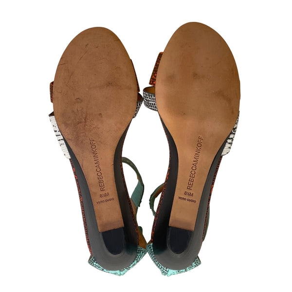 Rebecca Minkoff Multicolor Embossed Leather Back Zipper Wedge Sandals Size 8.5M