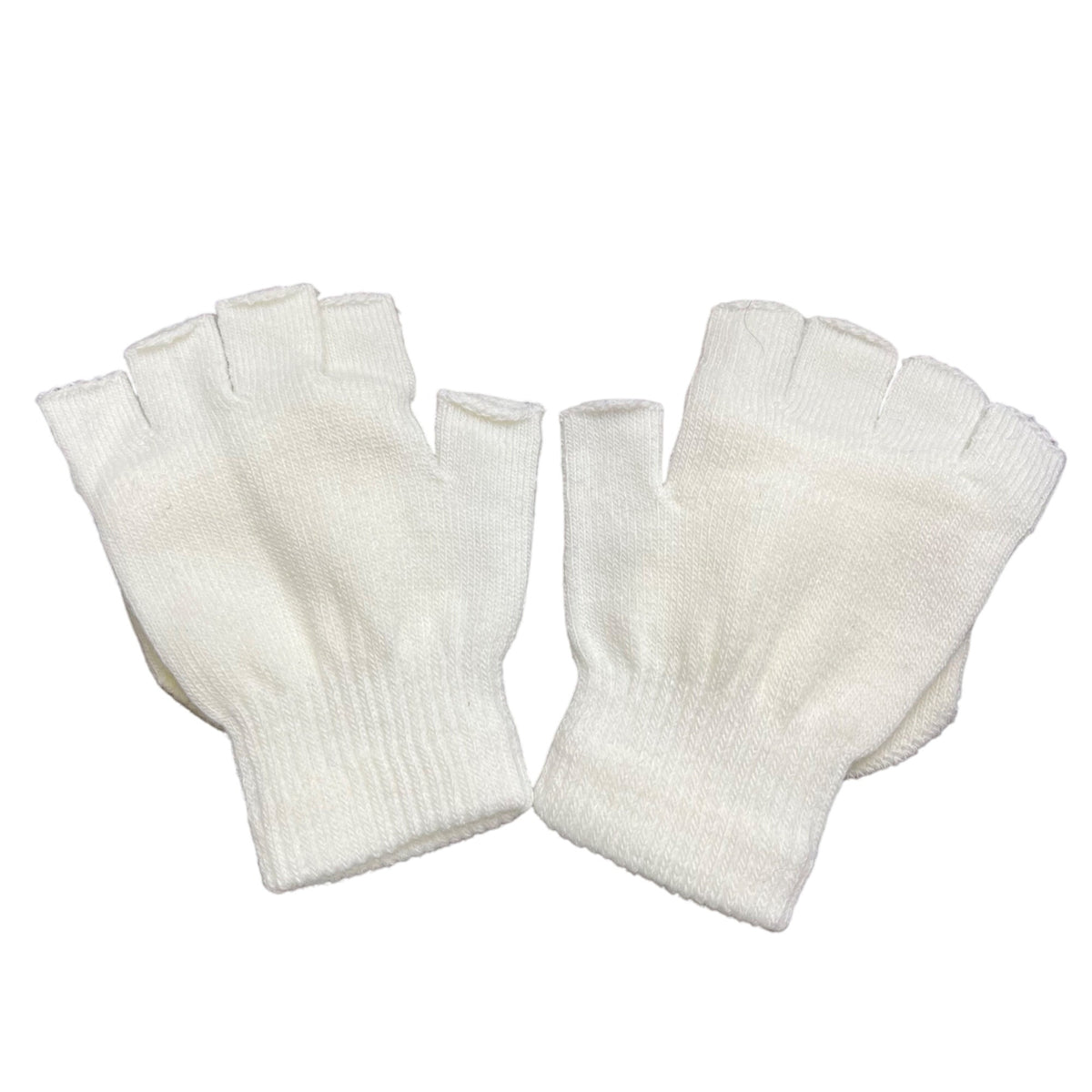 Knit Fingerless White Convertible Gloves Wool Blend Ribbed Unisex OS
