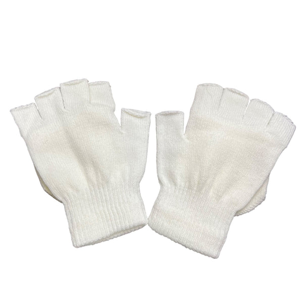 Knit Fingerless White Convertible Gloves Wool Blend Ribbed Unisex OS