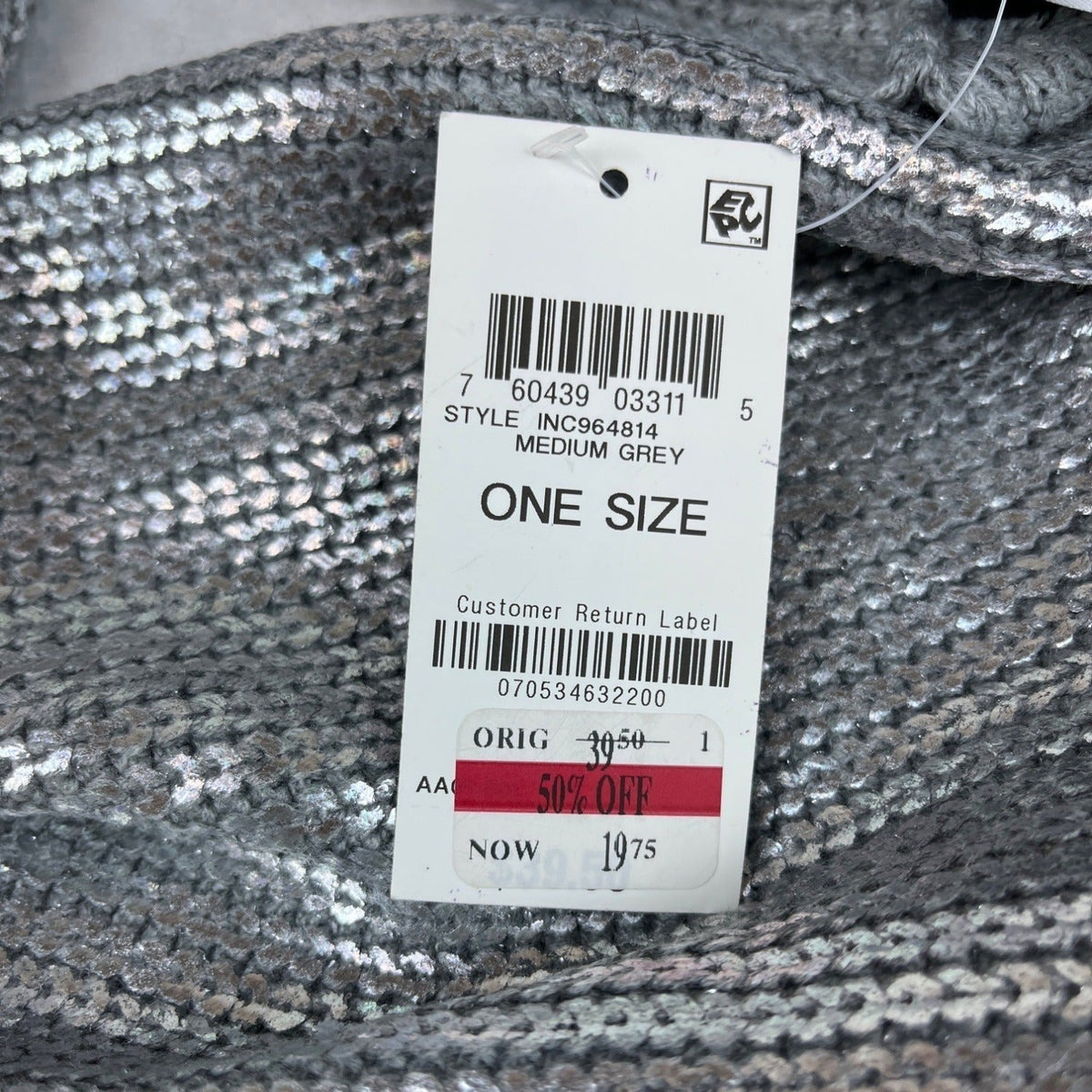 I.N.C One Size Silver Sequin Metallic Scarf New