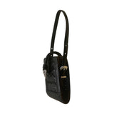 Brighton Black Woven Leather Plaid Interior & Silver Heart Accent Mini Bag Sz S
