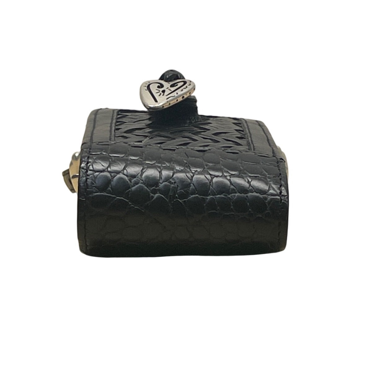 Brighton Black Woven Leather Plaid Interior & Silver Heart Accent Mini Bag Sz S