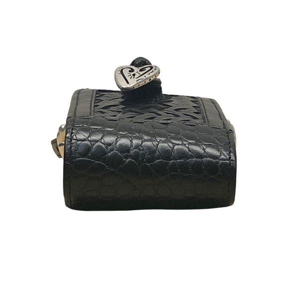 Brighton Black Woven Leather Plaid Interior & Silver Heart Accent Mini Bag Sz S
