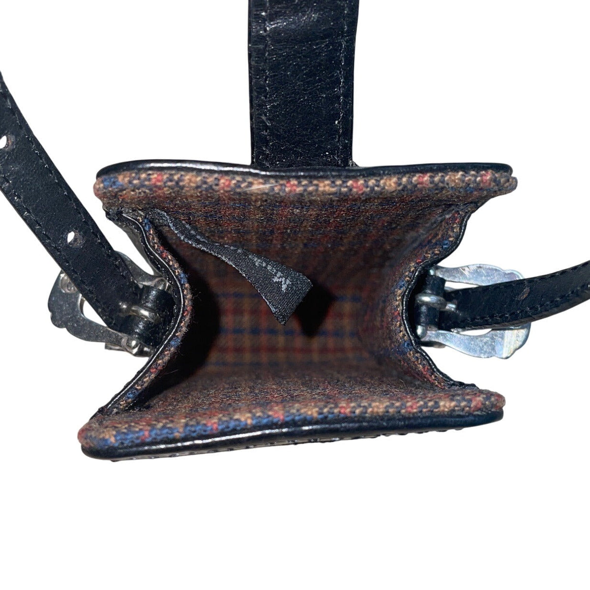Brighton Black Woven Leather Plaid Interior & Silver Heart Accent Mini Bag Sz S