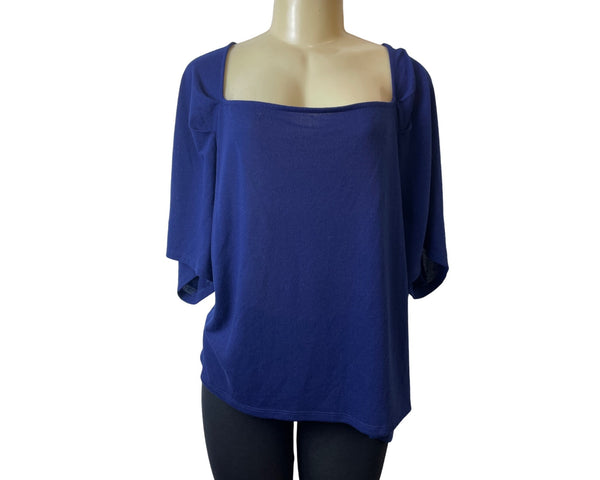 Eloquii Womens Size 26/28 Blue Square Neck Top Short Sleeve Shirt