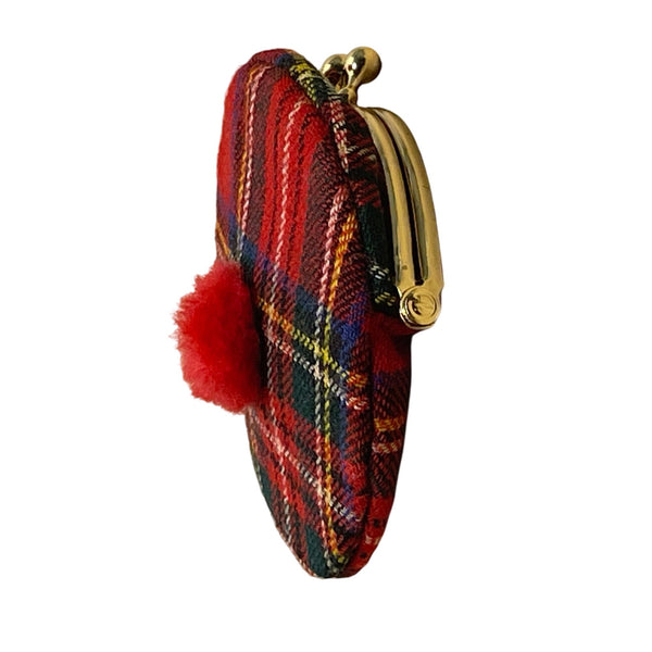 Women’s Red Plaid Wool With Gold Metal Kiss Lock & Frame Closure Coin Purse