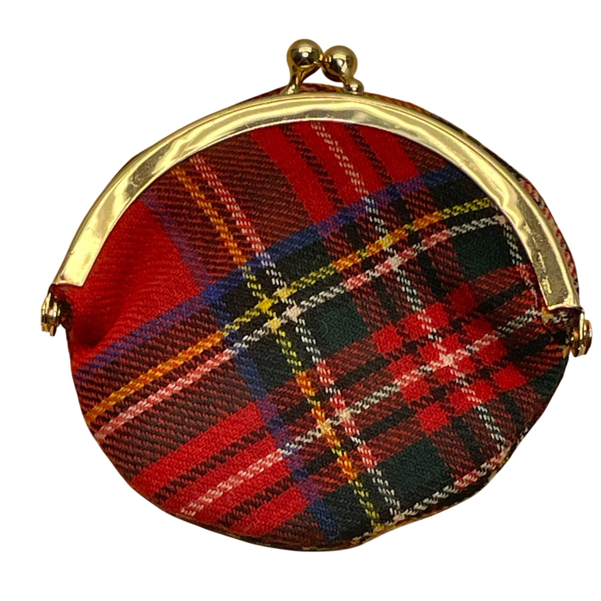 Women’s Red Plaid Wool With Gold Metal Kiss Lock & Frame Closure Coin Purse