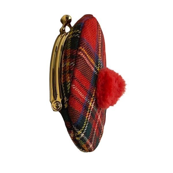 Women’s Red Plaid Wool With Gold Metal Kiss Lock & Frame Closure Coin Purse