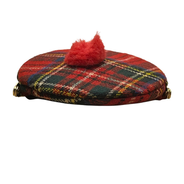 Women’s Red Plaid Wool With Gold Metal Kiss Lock & Frame Closure Coin Purse