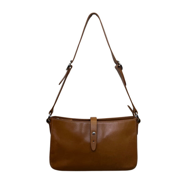 Valerie Stevens Women’s Brown Leather Adjustable Strap Snap Closure Shoulder Bag