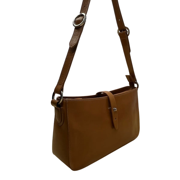 Valerie Stevens Women’s Brown Leather Adjustable Strap Snap Closure Shoulder Bag