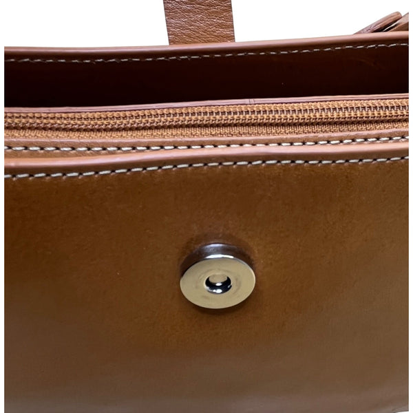 Valerie Stevens Women’s Brown Leather Adjustable Strap Snap Closure Shoulder Bag