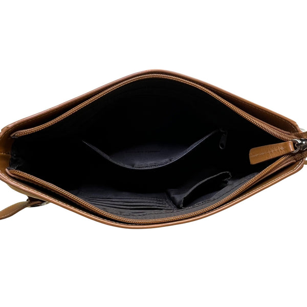 Valerie Stevens Women’s Brown Leather Adjustable Strap Snap Closure Shoulder Bag