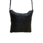 Handmade Women’s Black Beaded Squared Woven Pattern Long Strap Crossbody Bag
