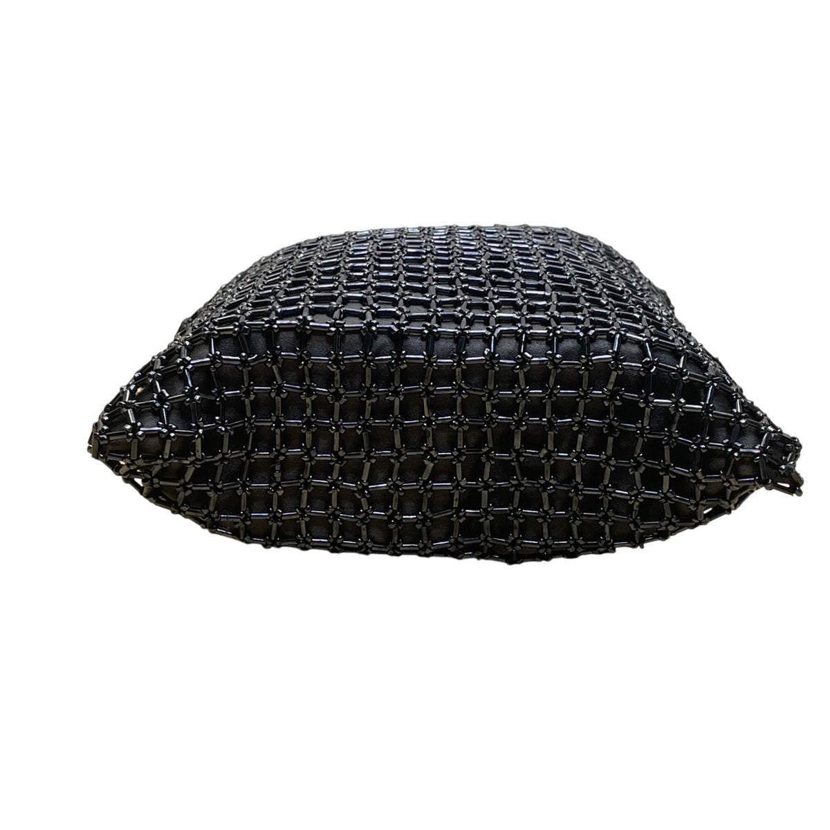 Handmade Women’s Black Beaded Squared Woven Pattern Long Strap Crossbody Bag