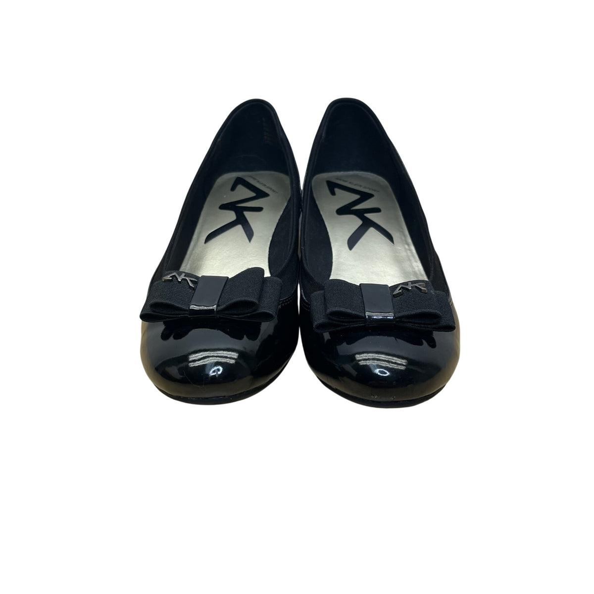 Anne Klein Sport Women’s Black Patent Leather Bow Slip-On Wedge Pumps Size 8.5M