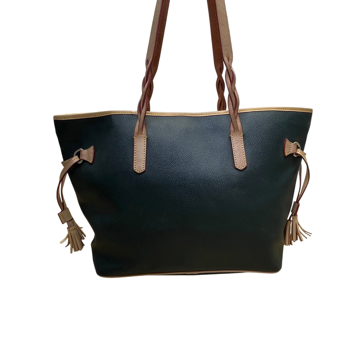 Dooney & Bourke Womens Black Leather With Tassels Spacious Shoulder Bag