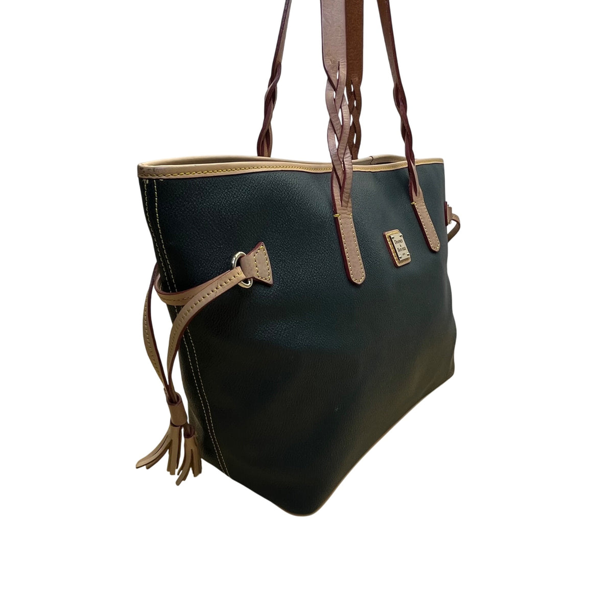 Dooney & Bourke Womens Black Leather With Tassels Spacious Shoulder Bag