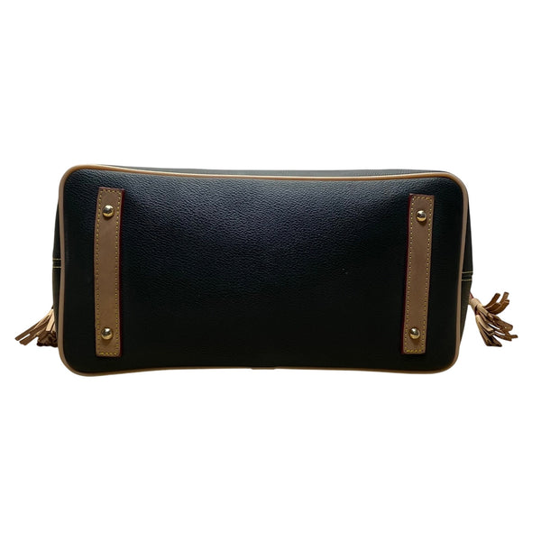 Dooney & Bourke Womens Black Leather With Tassels Spacious Shoulder Bag