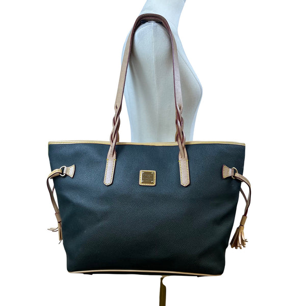 Dooney & Bourke Womens Black Leather With Tassels Spacious Shoulder Bag