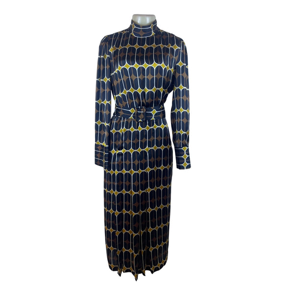 Zara Women's Multi-Color Geometric  Midi Dress Belted Long Sleeve Size S - New