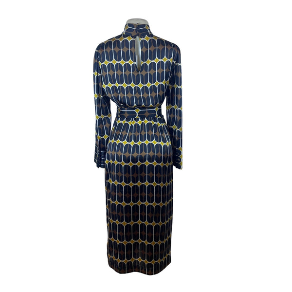 Zara Women's Multi-Color Geometric  Midi Dress Belted Long Sleeve Size S - New
