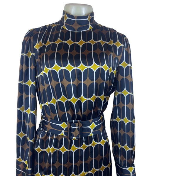 Zara Women's Multi-Color Geometric  Midi Dress Belted Long Sleeve Size S - New