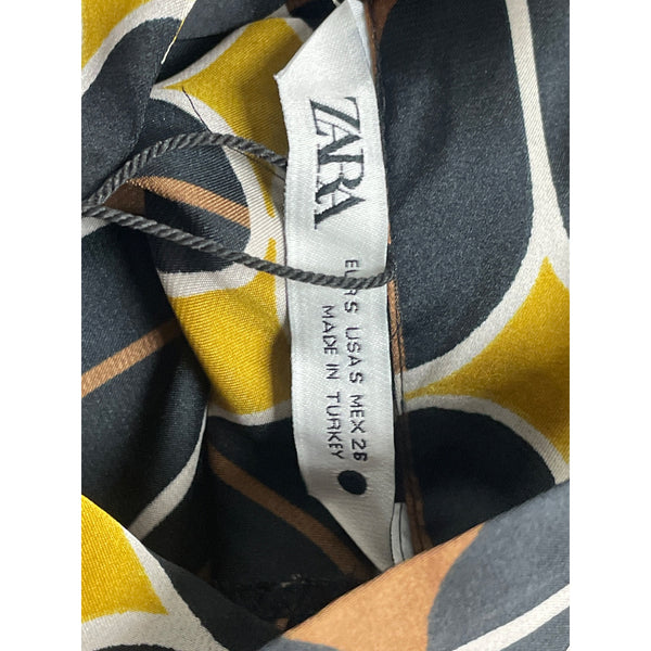 Zara Women's Multi-Color Geometric  Midi Dress Belted Long Sleeve Size S - New