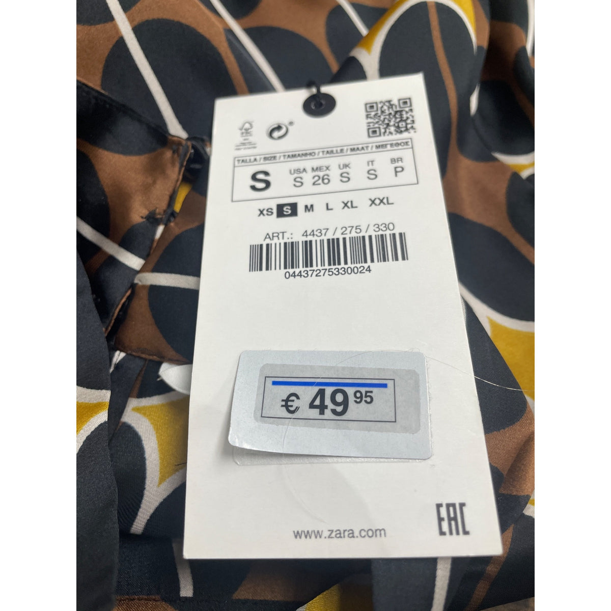 Zara Women's Multi-Color Geometric  Midi Dress Belted Long Sleeve Size S - New