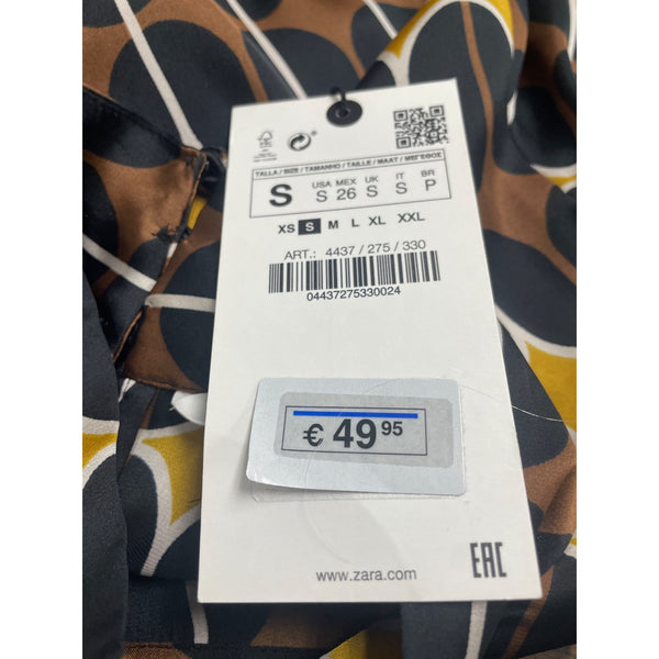 Zara Women's Multi-Color Geometric  Midi Dress Belted Long Sleeve Size S - New