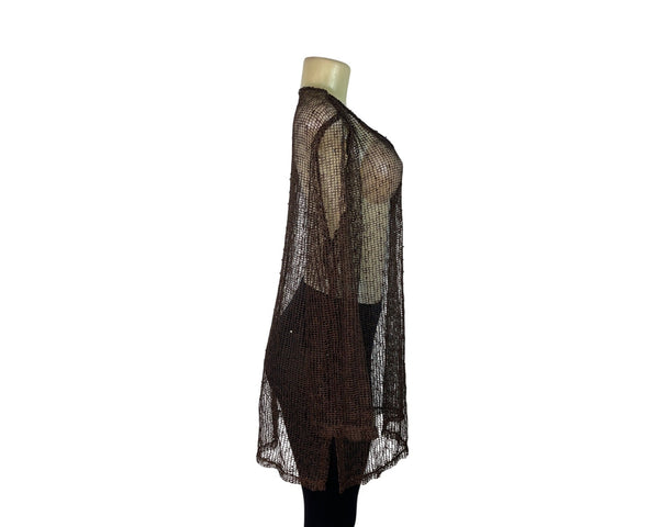 La Blanca Brown Crochet Cover-Up Dress Long Sleeves Lightweight Beachwear Sz XL