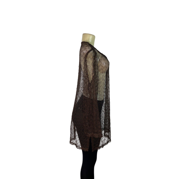 La Blanca Brown Crochet Cover-Up Dress Long Sleeves Lightweight Beachwear Sz XL