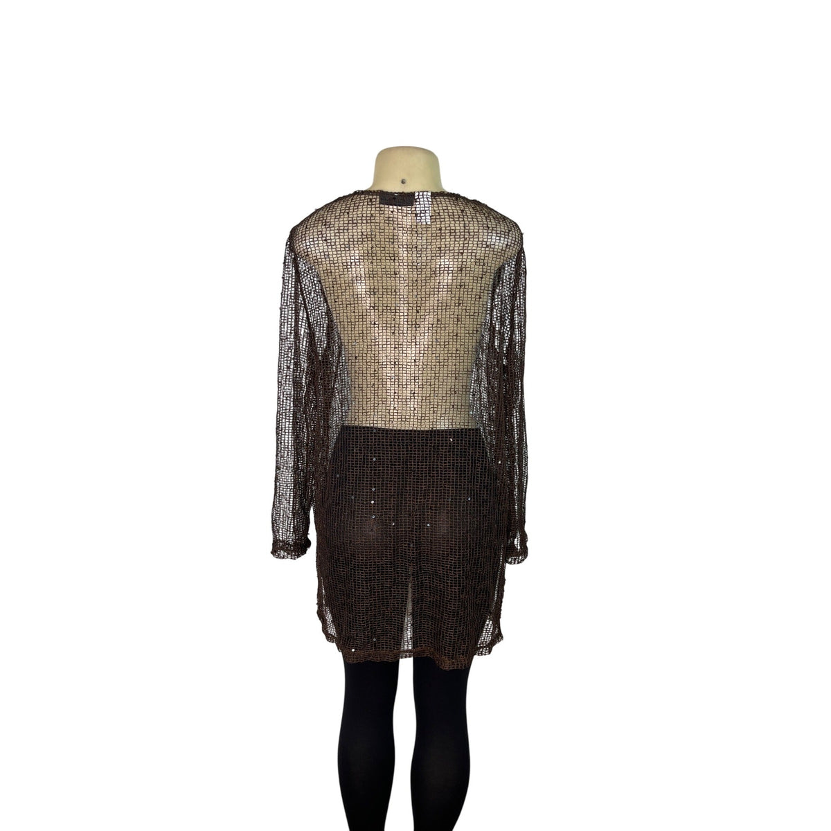 La Blanca Brown Crochet Cover-Up Dress Long Sleeves Lightweight Beachwear Sz XL
