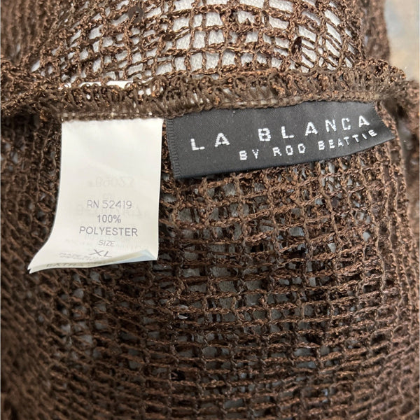 La Blanca Brown Crochet Cover-Up Dress Long Sleeves Lightweight Beachwear Sz XL