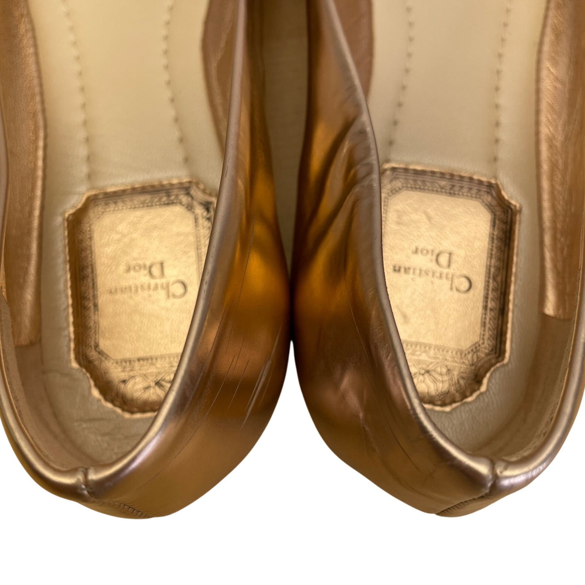 Christian Dior Women’s Gold Metallic Pointed Toe Ballet Flats Size 35.5