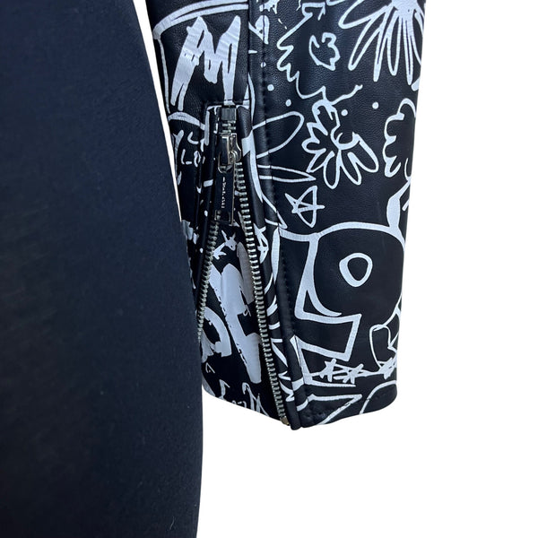 Michael Kors Womens Black & White Leather Graffiti Moto Jacket Size XXS
