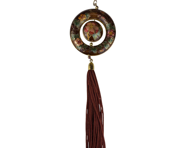 Cloisonné Enamel Brown Pendant With Tassel Florals & Pomegranate Motif