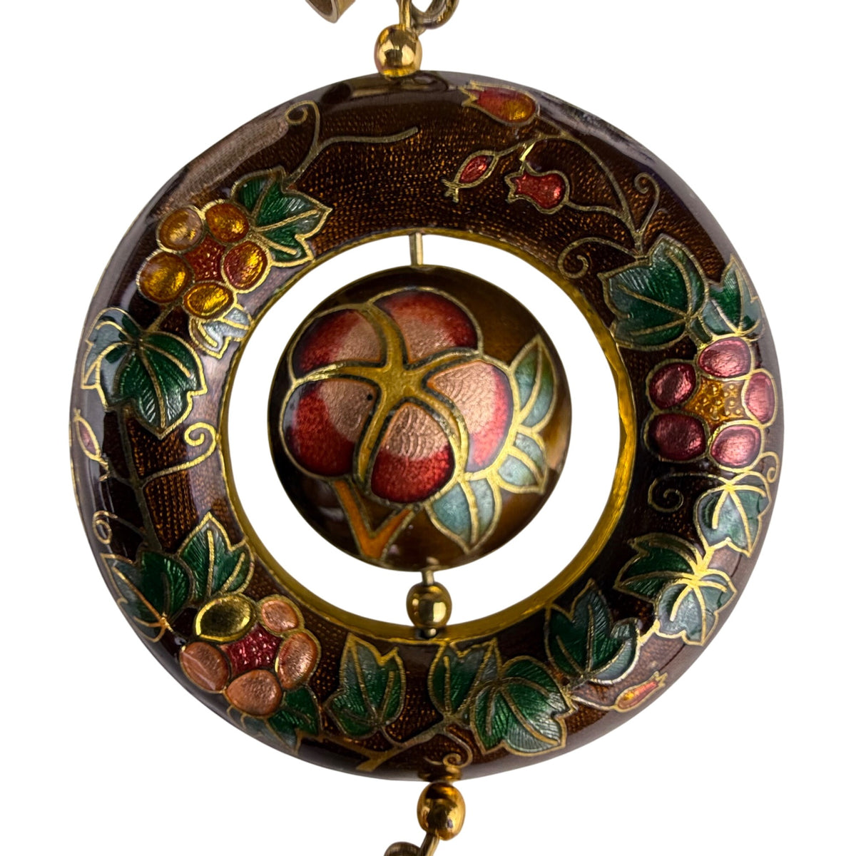 Cloisonné Enamel Brown Pendant With Tassel Florals & Pomegranate Motif