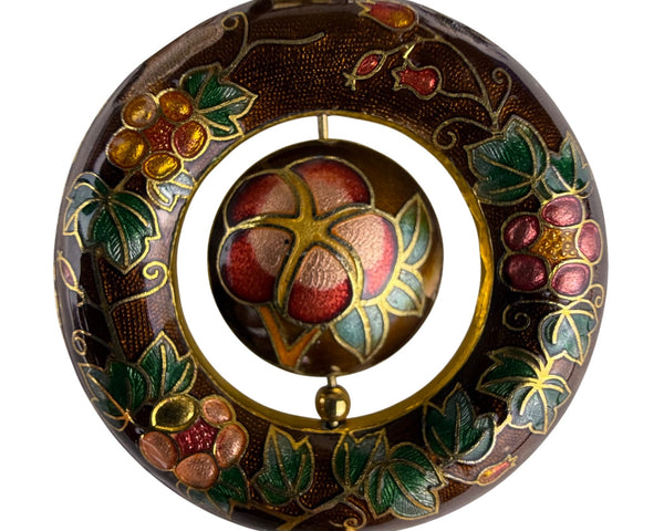 Cloisonné Enamel Brown Pendant With Tassel Florals & Pomegranate Motif