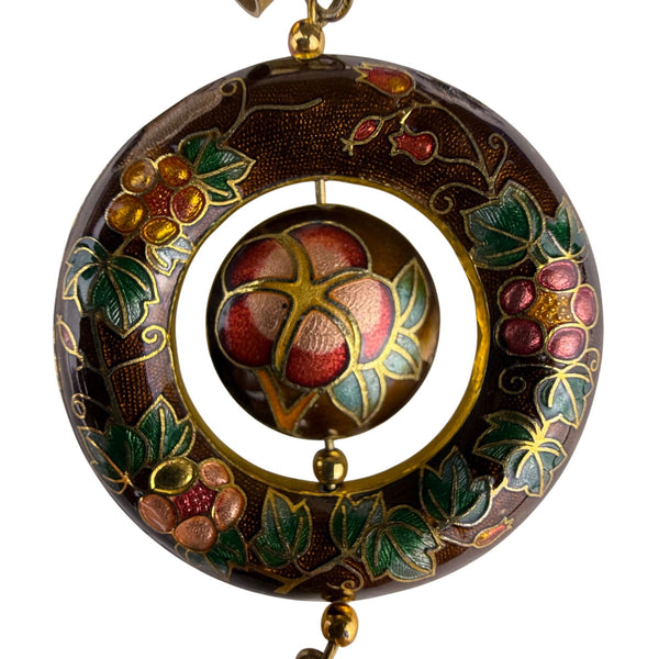 Cloisonné Enamel Brown Pendant With Tassel Florals & Pomegranate Motif