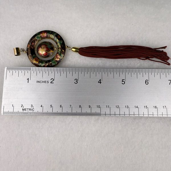 Cloisonné Enamel Brown Pendant With Tassel Florals & Pomegranate Motif