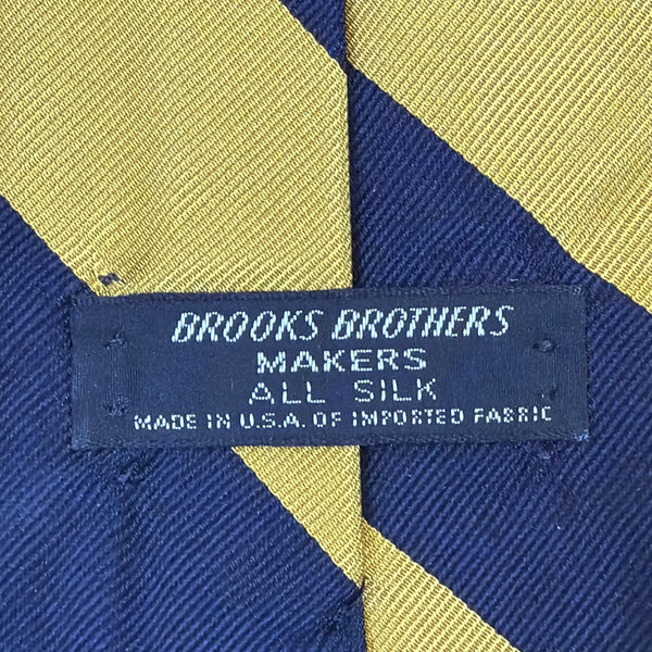 Vintage Brooks Brothers Mens Gold & Navy 100% Silk Diagonal Stripe Neck Tie