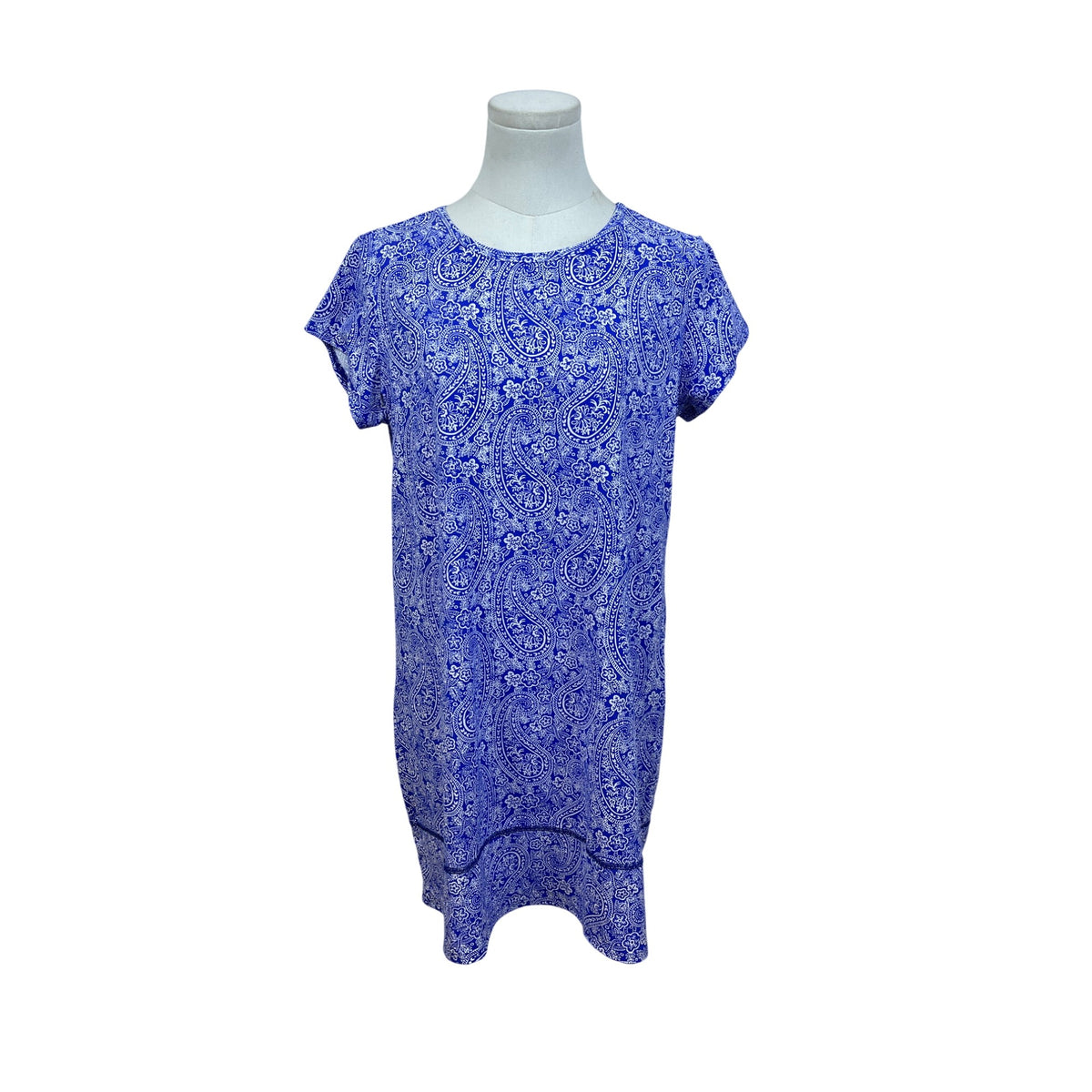 Lands End Womens Blue Paisley Dress Nylon Blend Short Sleeve M 10-12