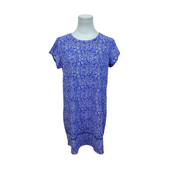 Lands End Womens Blue Paisley Dress Nylon Blend Short Sleeve M 10-12