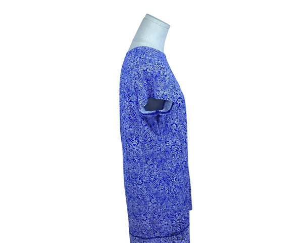 Lands End Womens Blue Paisley Dress Nylon Blend Short Sleeve M 10-12