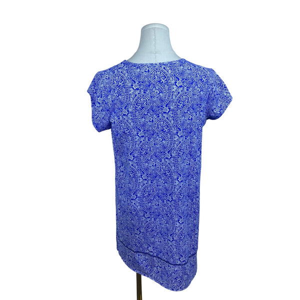 Lands End Womens Blue Paisley Dress Nylon Blend Short Sleeve M 10-12