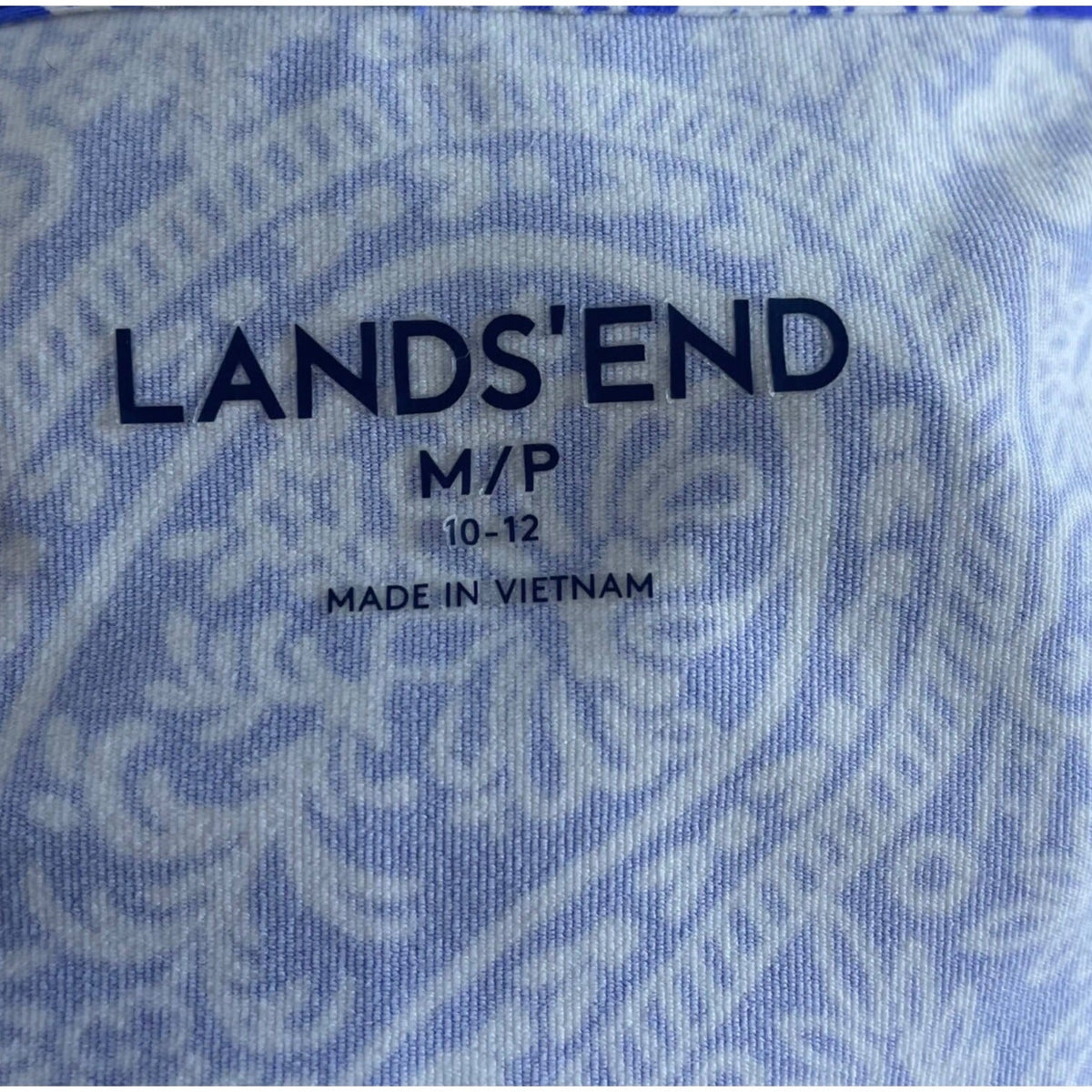 Lands End Womens Blue Paisley Dress Nylon Blend Short Sleeve M 10-12